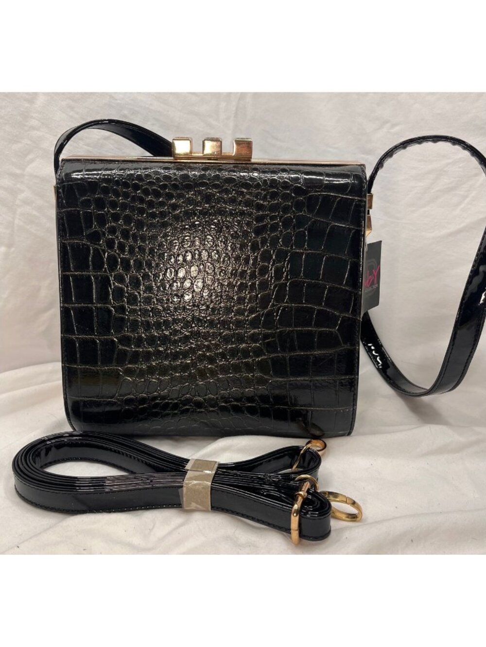Ruby Collection CR-200 Black Croc Frame Bag Convertible Strap NWT